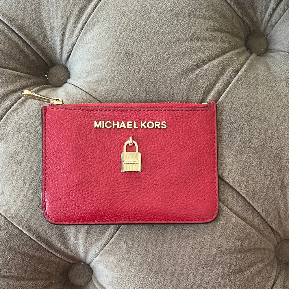 Michael Kors Red Leather Pouch with Gold Accent